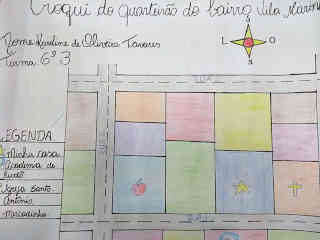 Croqui feito em hidrocor e lápis de cor, sobre cartolina, de quarteirão em Manaus (AM)
