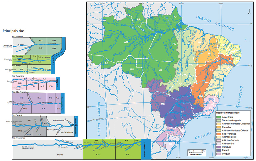 Mapa das regiões hidrográficas brasileiras